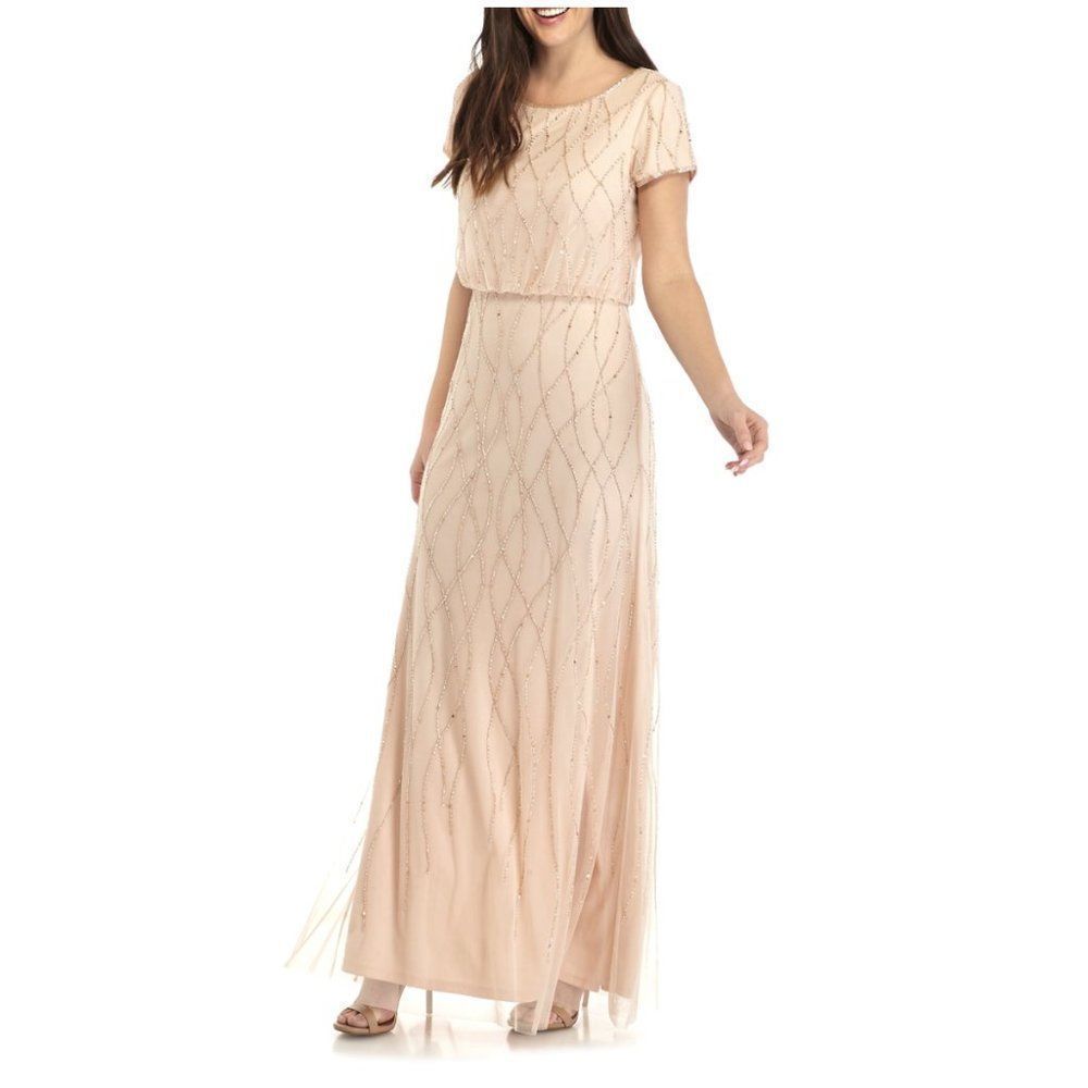 Adrianna Papell Women's Short Sleeve Bead Gown